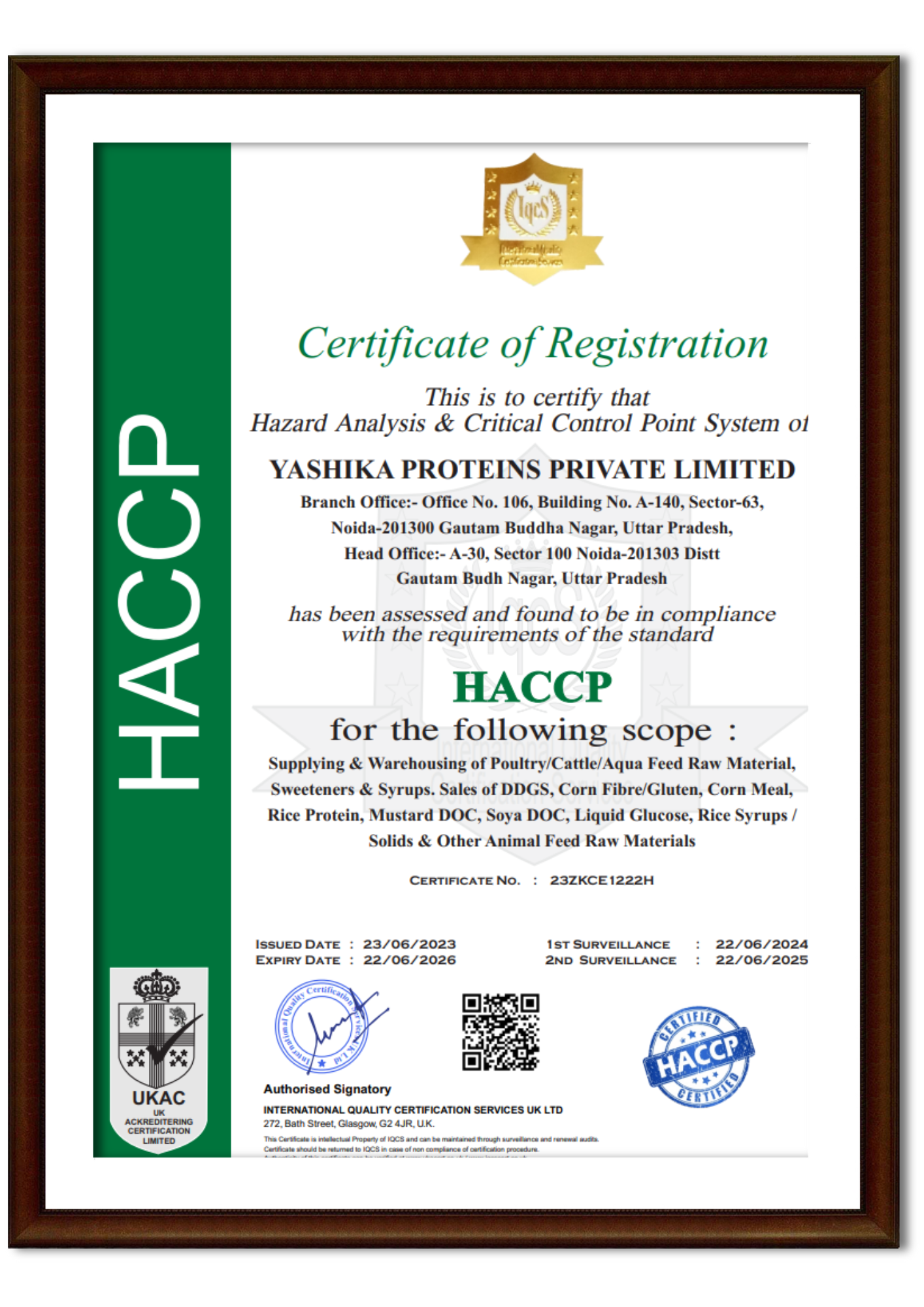 Certifications - Yashika Proteins